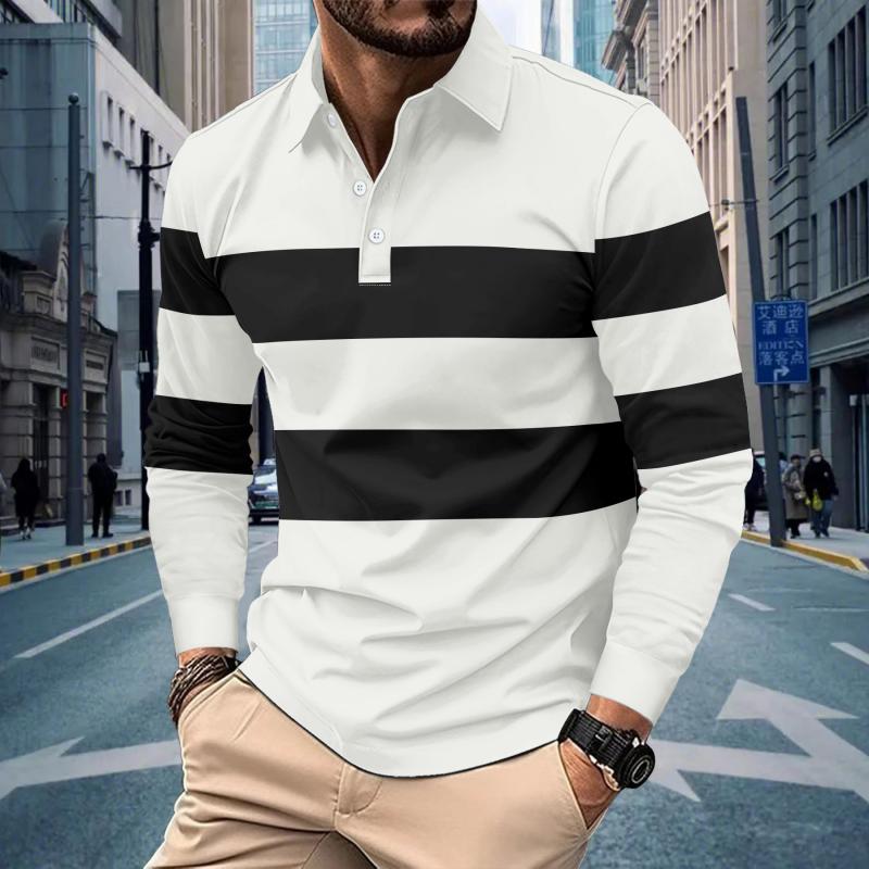 Men's Casual Lapel Striped Slim Fit Long Sleeve Polo shirt 62503201M