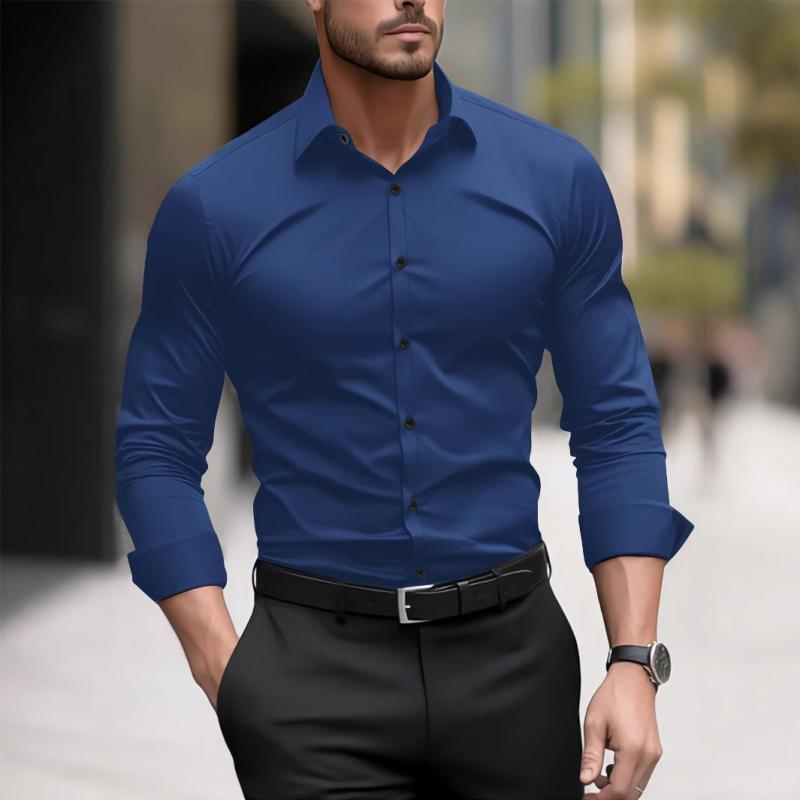 Camicia da uomo tinta unita con risvolto sottile e maniche lunghe 22789831Z