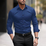 Men's Solid Color Slim Lapel Long Sleeve Business Shirt 22789831Z