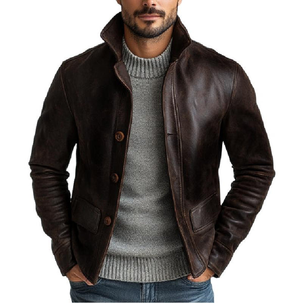 Men's Vintage Fashion Single-breasted Leather Jacket 17819888Y