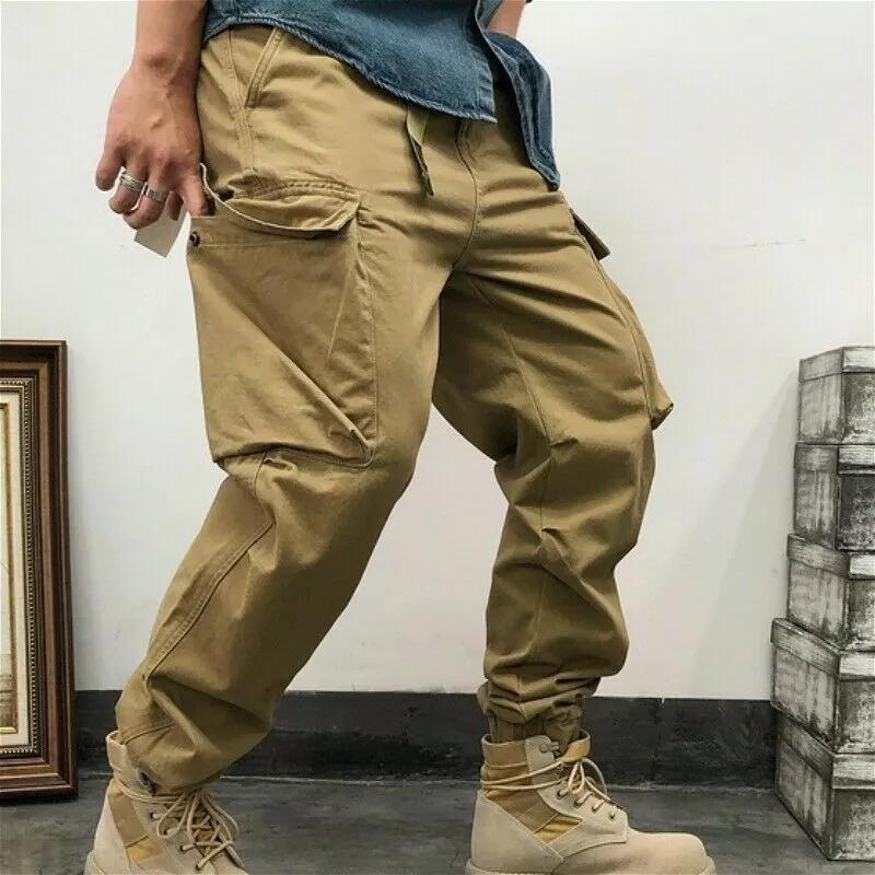 Men's Solid Color Loose Cotton Cargo Pants 41844598Z