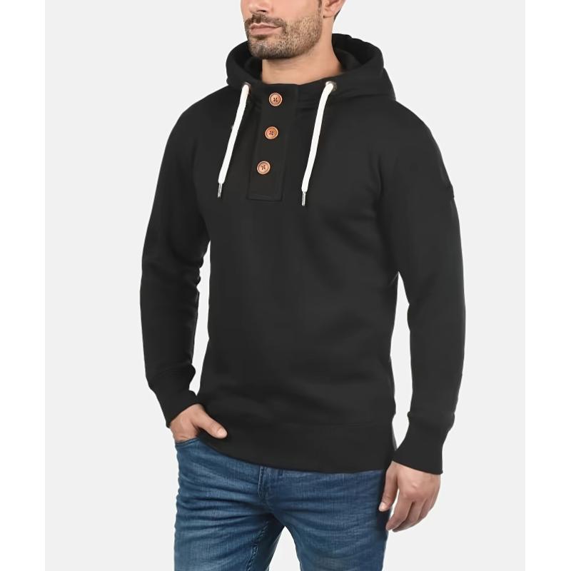 Men's Casual Solid Color Button Hooded Sweatshirt 42620421Y