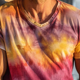 Men's Casual V-neck Tie-dye Printed Slim-fit Short-sleeved T-shirt 35261612M
