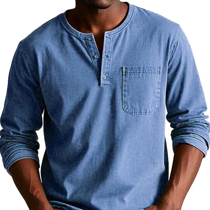 Men's Fashion Solid Color Henley Collar Long Sleeve Casual T-shirt 32198732Z