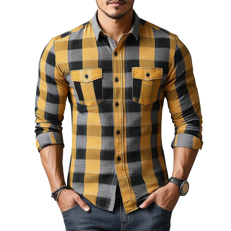 Men's Classic Casual Plaid Slim Fit Long Sleeve Shirt 65685615K