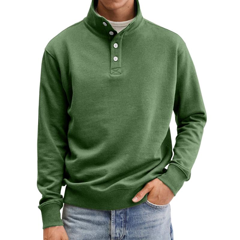 Men's Casual Solid Color Button Stand Collar Pullover Loose Sweatshirt 24842988M