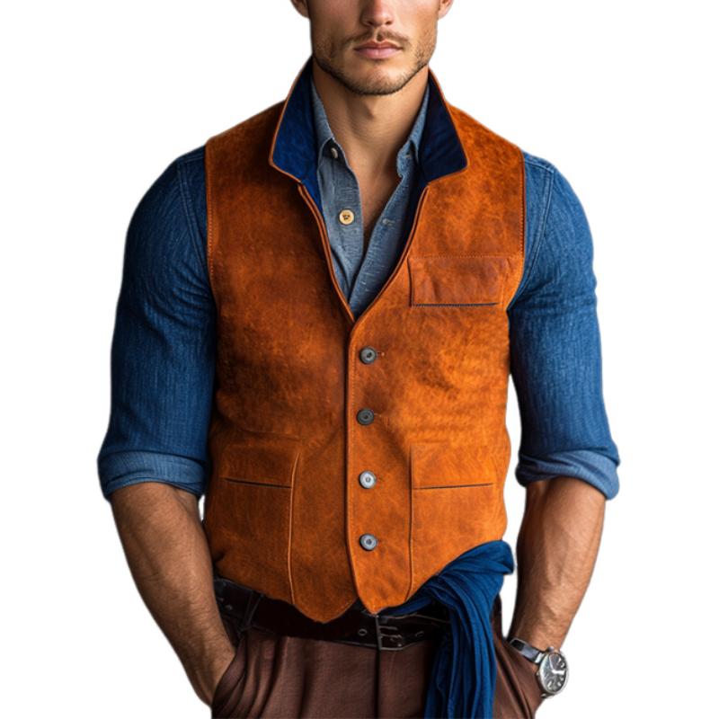 Men's Classic Casual Contrast Collar Suede Vest 06311220K