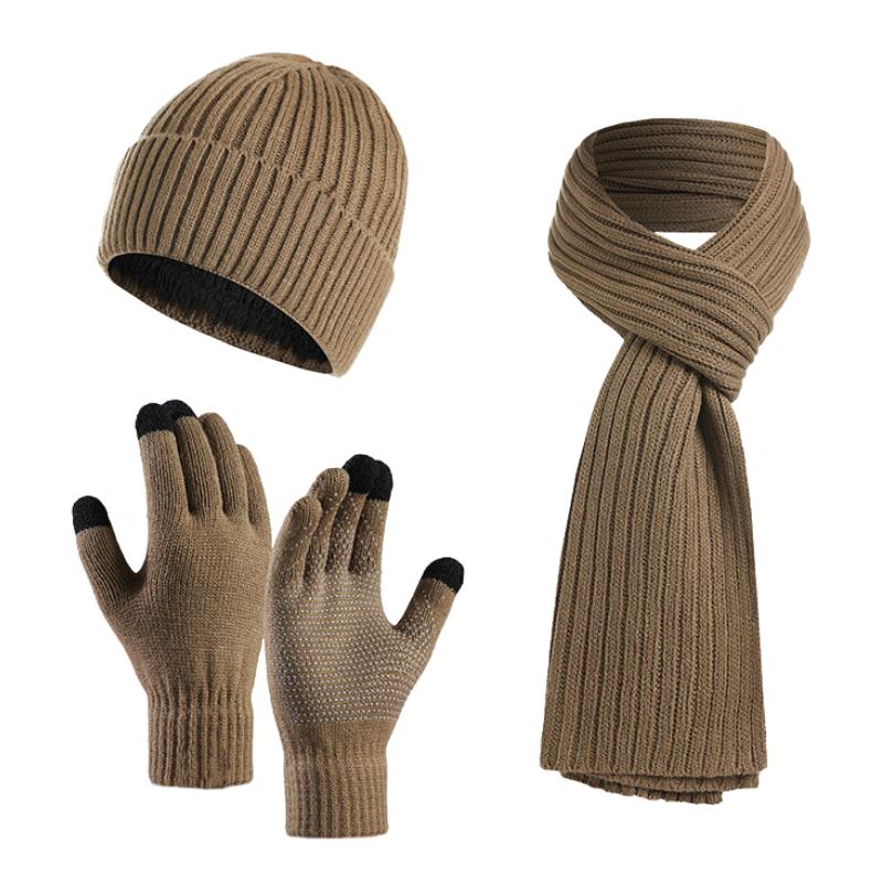 Conjunto de tres piezas de gorro, guantes y bufanda para hombre, práctico y versátil 88636826F