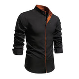 Men's Casual Stand Collar Colorblock Slim Fit Long Sleeve Shirt 88583622M