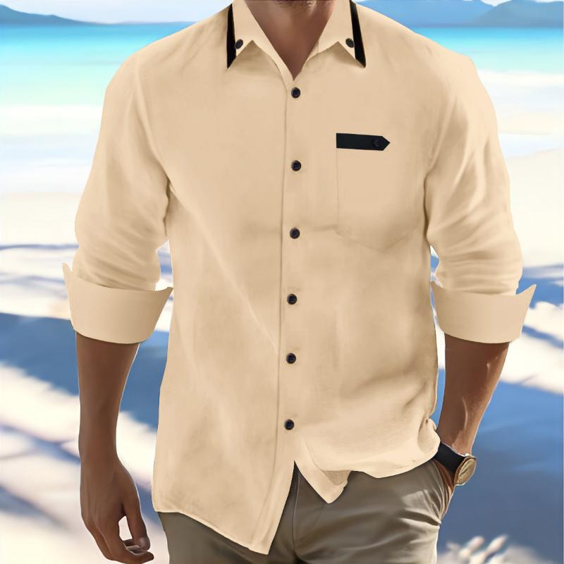 Men's Cotton and Linen Casual Loose Long-sleeved Shirt 18601388X