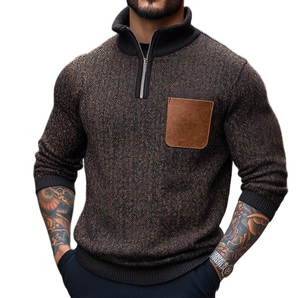 Men's Retro Casual Herringbone Stitching Stand Collar Sweatshirt 52520098TO