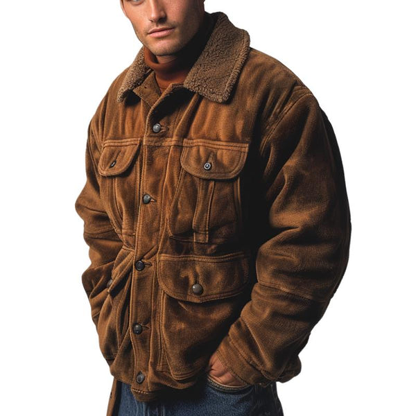 Men's Casual Retro Multi-Pocket Composite Fleece Jacket 65018575F