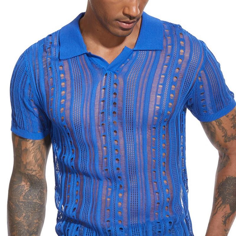 Men's Knitted Hollow Casual Short-Sleeved Polo Shirt 07961825Y