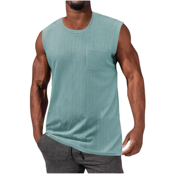 Men's Knitted Vertical Striped Chest Pocket Sleeveless Tank Top 93872839Y