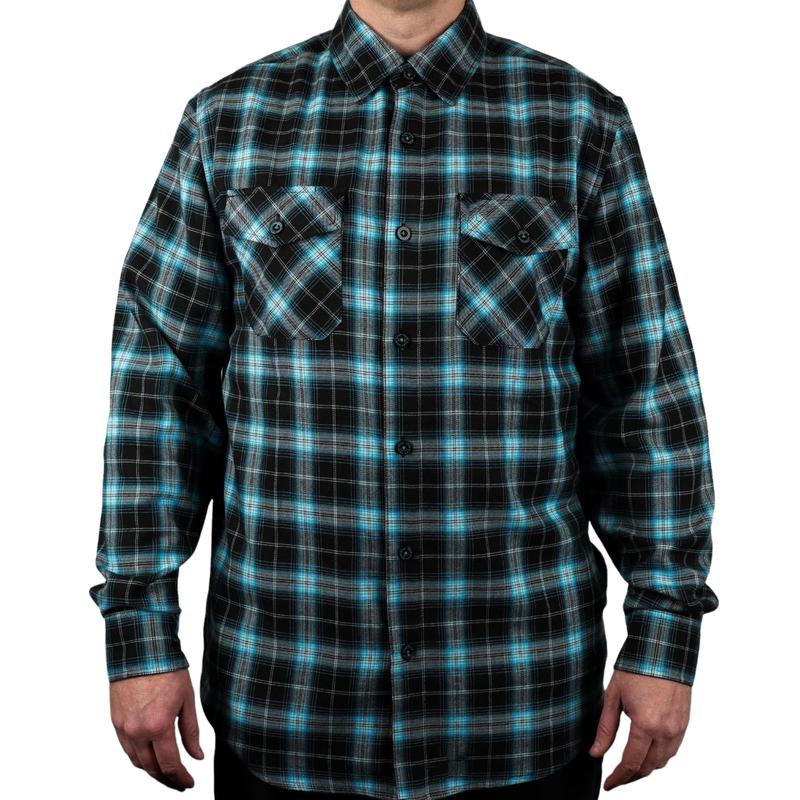 Men's Casual Trendy Blue and Black Plaid Lapel Long-sleeved Shirt 36835553F