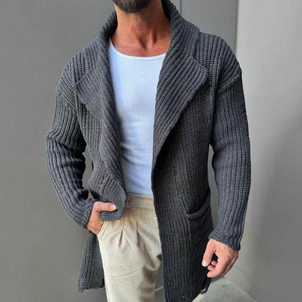 Men's Fashion Solid Color Holes Lapel Long Sleeve Knit Cardigan 36629153Z