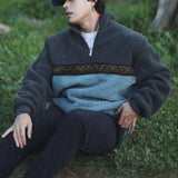 Men's Vintage Polar Fleece Patchwork Zipper Pullover Sweatshirt 85695918M