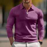 Men's Casual Zipper Lapel Slim Fit Long Sleeve Polo Shirt 02531919M