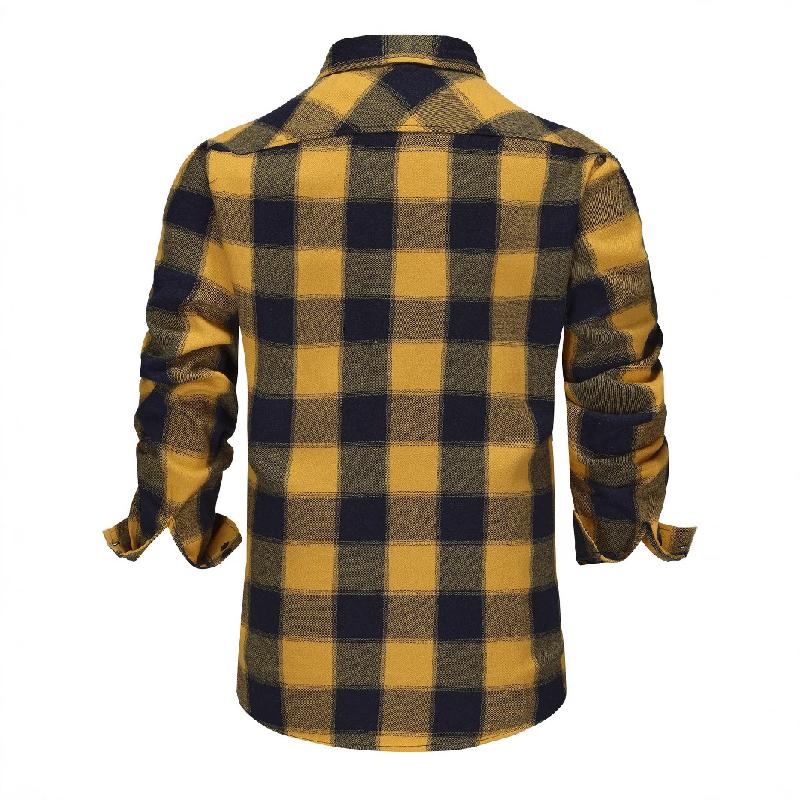 Men's Retro Casual Plaid Lapel Long Sleeve Shirt 71013471TO