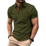 Men's Casual Colorblock Lapel Patch Pocket Short Sleeve Polo Shirt 16408440M