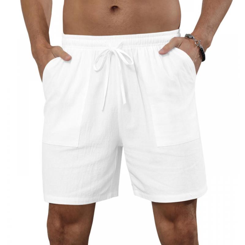 Men's Solid Color Cotton And Linen Beach Drawstring Shorts 66870843Y