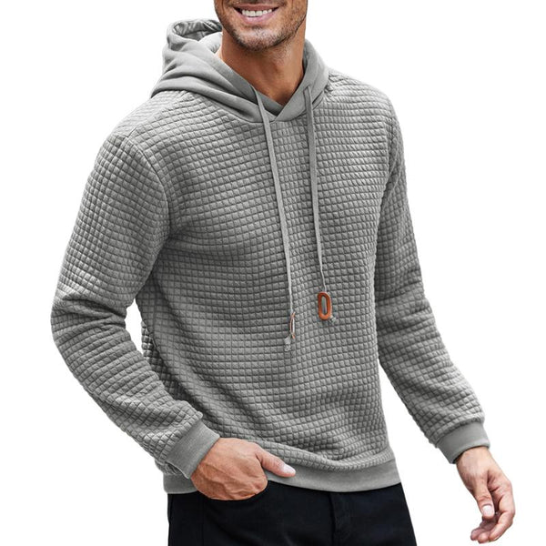 Men's Solid Color Textured Long Sleeve Casual Hoodie 18600396Z