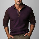 Men's Casual Long Sleeve Ribbed Knit Polo Shirt 94274949F