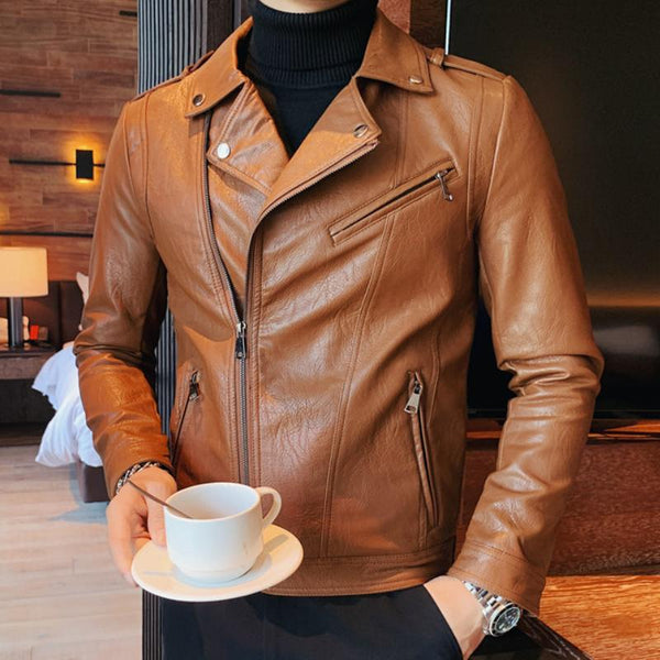 Men's Vintage Casual Leather Zipper Pocket Jacket 47340611TO