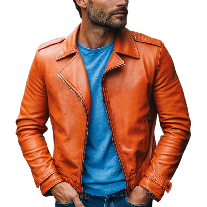 Men's Classic Casual Solid Color Slim Fit Leather Jacket 99443142K