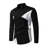 Men's Stylish Colorblock Stand Collar Slanted Placket Slim Fit Long Sleeve Shirt 05070160M