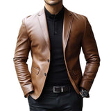 Men's Classic Casual Two Button Slim Fit Leather Blazer 03735451K