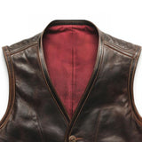 Men's Vintage Leather V-Neck Single Breasted Slim Fit Vest 22523774M