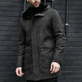 Men's Plush Suede Hooede Single Breasted Mid-length Coat 12907657Z