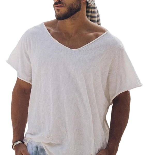 Men's Solid Color Loose V-neck Short-sleeved T-shirt 10740863X