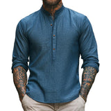 Men's Classic Casual Henley Collar Long Sleeve Shirt 31314006F