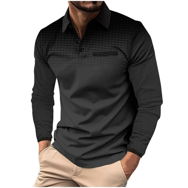 Men's Casual Polka Dot Print Long Sleeve Polo Shirt 00215714Y