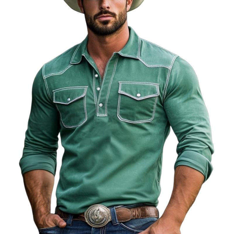 Men's Fashion Western Style Slim Fit Long Sleeve Polo Shirt 07212582Y