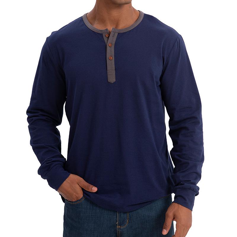 Men's Casual Colorblock Round Neck Button Neck Long Sleeve T-Shirt 30916232Y