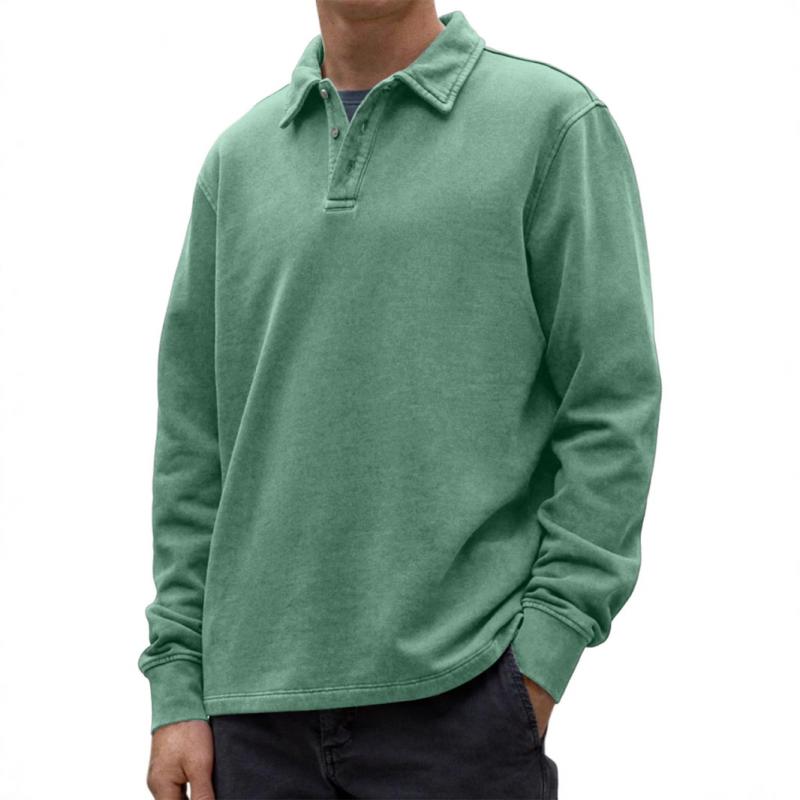 Men's Casual Solid Color Lapel Loose Long Sleeve Polo Shirt 90976111M