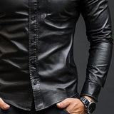 Men's Classic Casual Slim Fit Leather Long Sleeve Shirt 79897850K