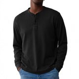 Men's Solid Color Henley Collar Long Sleeve Casual T-shirt 80852969Z