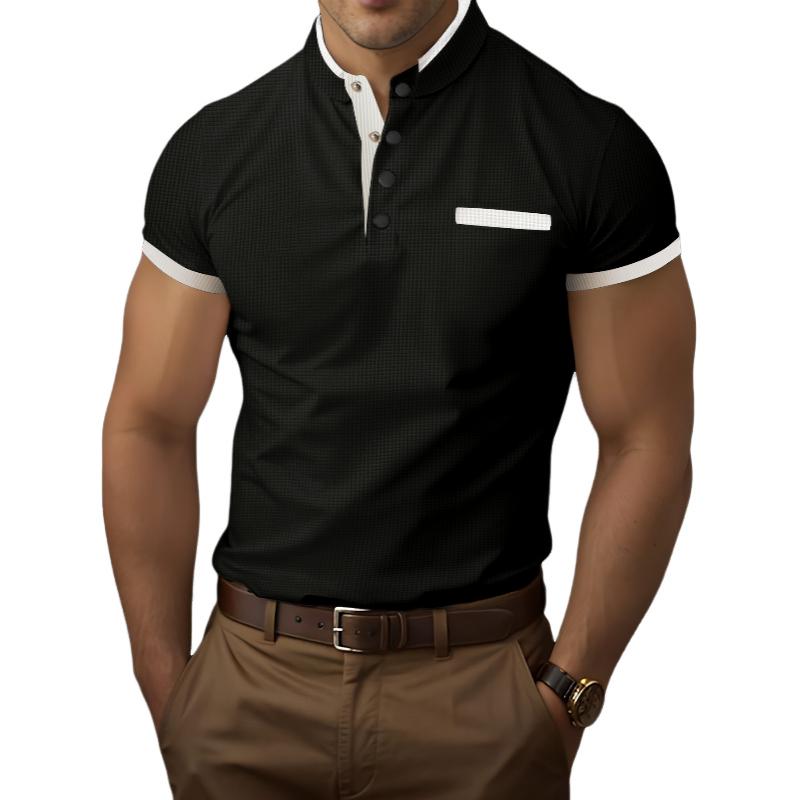 Men's Casual Waffle Colorblock Stand Collar Short-Sleeved T-Shirt 60371656Y