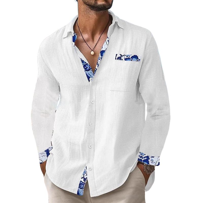 Camisa de manga larga con solapa decorativa y estampado para hombre 63725351Z