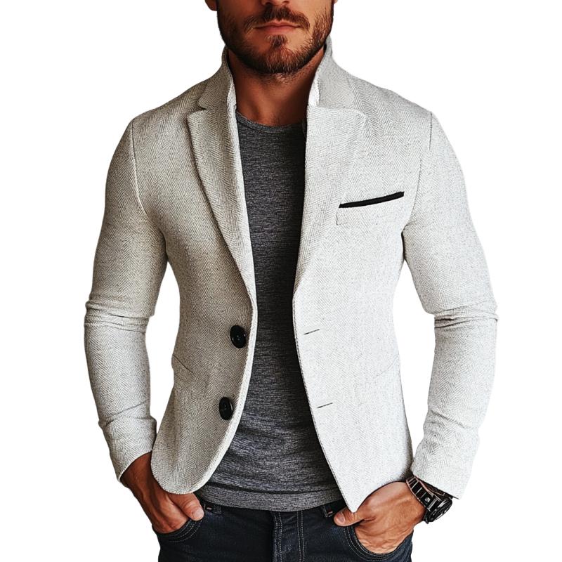 Men's Vintage Herringbone Single Breasted Lapel Blazer 26886505Y