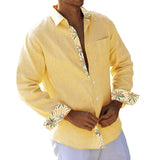 Men's Print Stitching Lapel Long Sleeve Casual Shirt 69521437Z