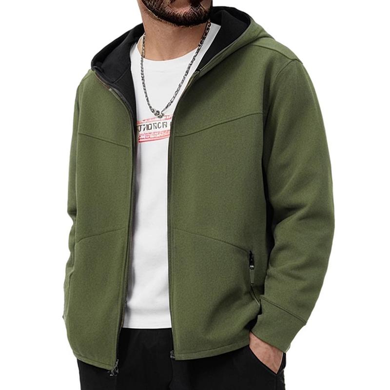 Men's Solid Color Plush Hooded Zipper Casual Jacket 74954595Z