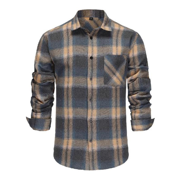 Men's Retro Casual Plaid Lapel Long Sleeve Shirt 12288094TO