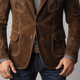 Men's Retro Classic Western Cowboy Style Slim Suede Blazer 42170927K