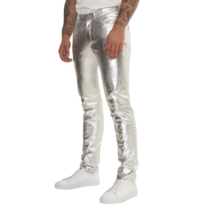 Men's Stylish Casual Shiny Leather Pants 66677556F