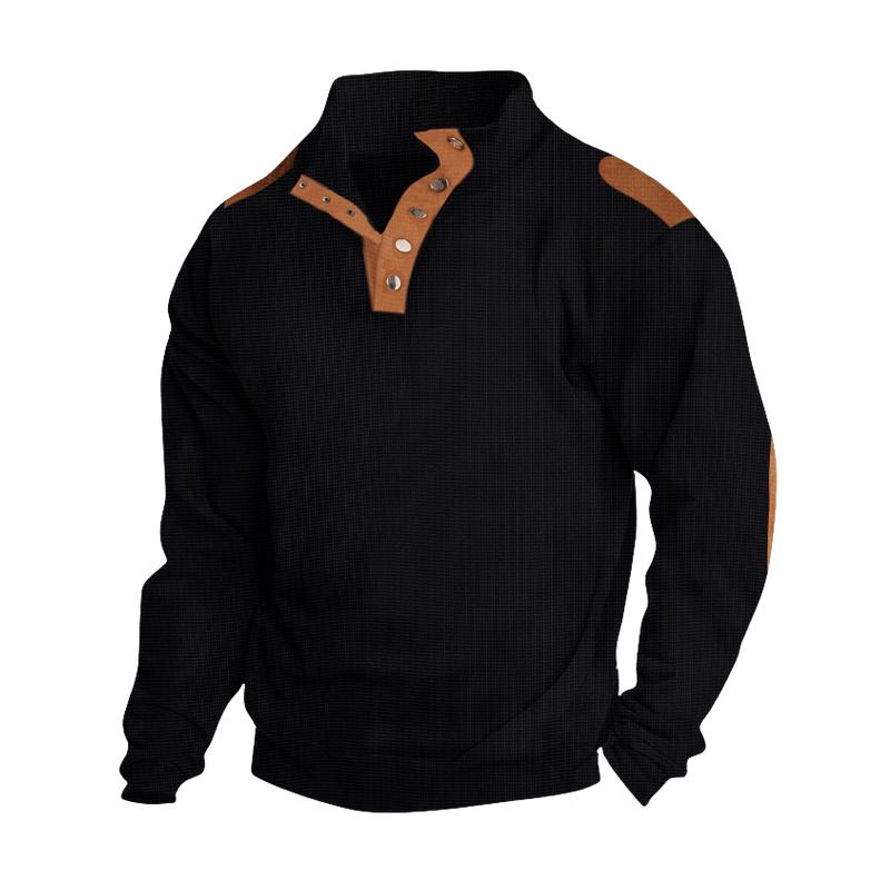 Men's Casual Button Stand Collar Loose Jacquard Tactical Sweatshirt 86150131M